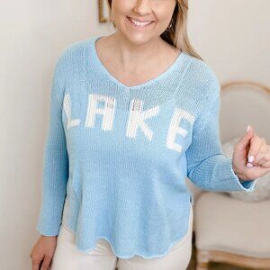 NEW Simply Southern Everyday Sweater in Blue LAKE Design S/M CABINCORE PREPPY